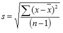 Formula for the standard deviation of the sample
