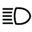 Symbol showing, in contour, the left side view of a parabolic reflector emitting five straight, parallel, horizontal lines.
