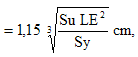 est égale au produit en cm de 1,15 fois la racine cubique du quotient du produit de Su fois WT carré divisé par Sy