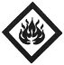 A symbol for warning - flammable, described by a diamond shape border encompassing a flame.