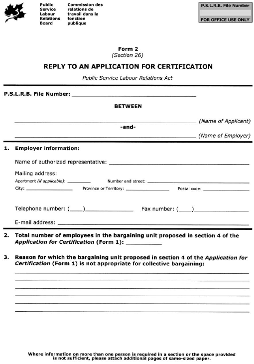 Form 2 (Section 26) Reply to an Application for Certification