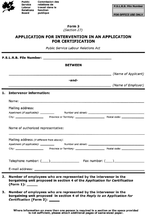 Form 3 (Section 27) Application for Intervention in an Application for Certification