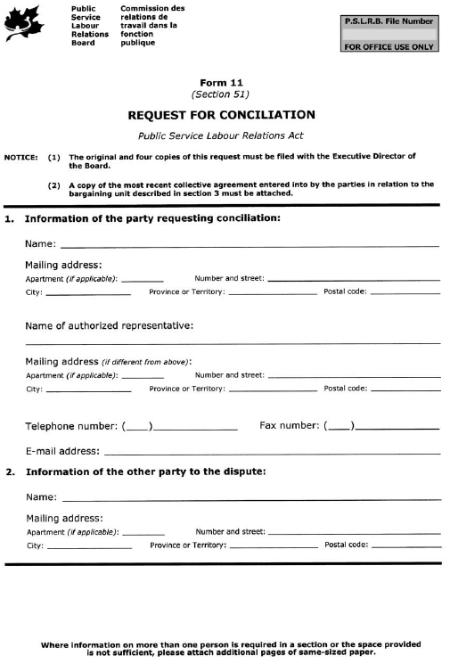 Form 11 (Section 51) Request for Conciliation