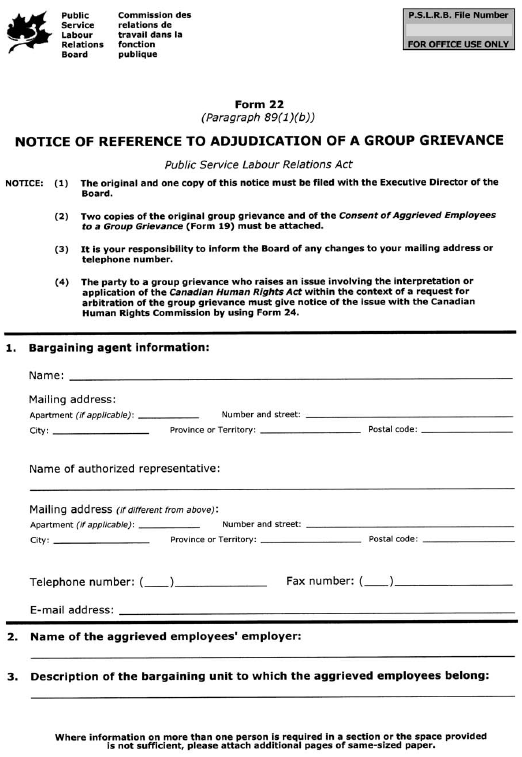 Form 22 (Paragraph 89(1)(b)) Notice of Reference to Adjudication of a Group Grievance