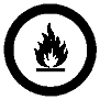 Un symbole pour un danger associé à des matières inflammables et combustibles, décrit par une esquisse d’un cercle contenant une flamme dont la base touche une ligne.
